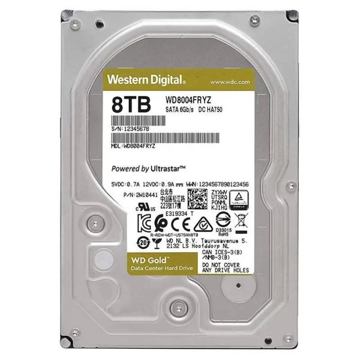 Накопичувач HDD SATA 8.0TB WD Gold 7200rpm 256MB (WD8004FRYZ)