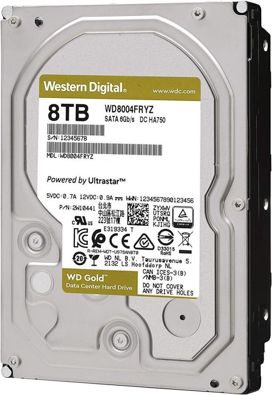 Накопичувач HDD SATA 8.0TB WD Gold 7200rpm 256MB (WD8004FRYZ)