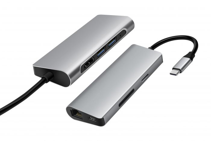 Мережевий адаптер USB-C ProLogix (PR-WUC-105B) 7 in 1 USB3.1 Type C to HDMI+2*USB3.0+PD+Lan+TF+SD
