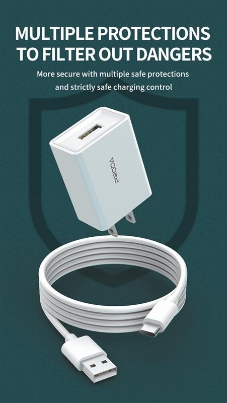 Зарядний пристрій Proda PD-A43a USB 2.4A + кабель USB Type-C White