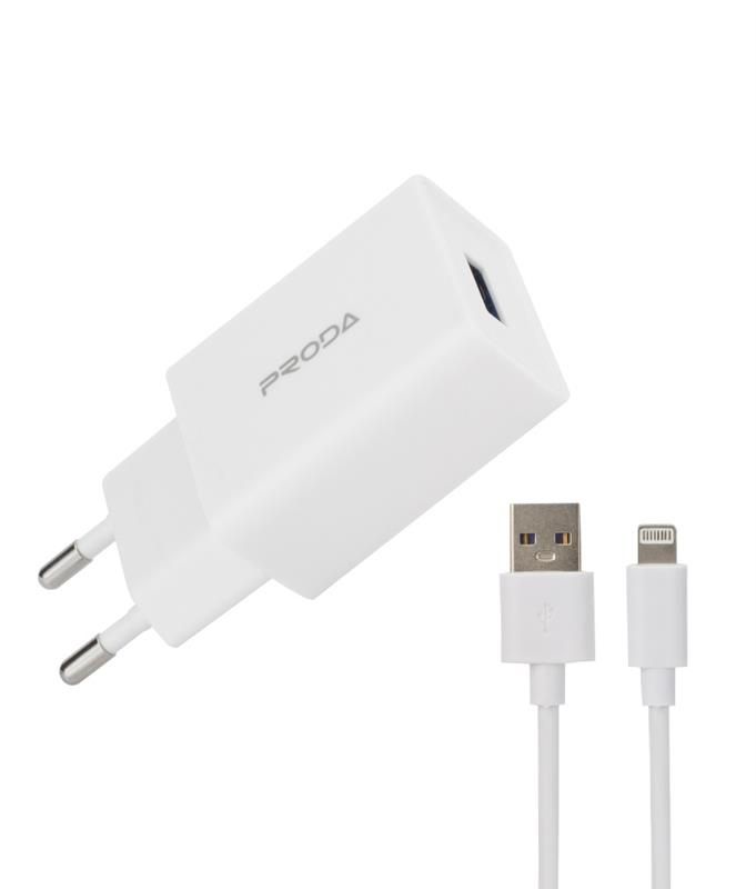 Зарядний пристрій Proda PD-A43i USB 2.4A + кабель USB Lightning White