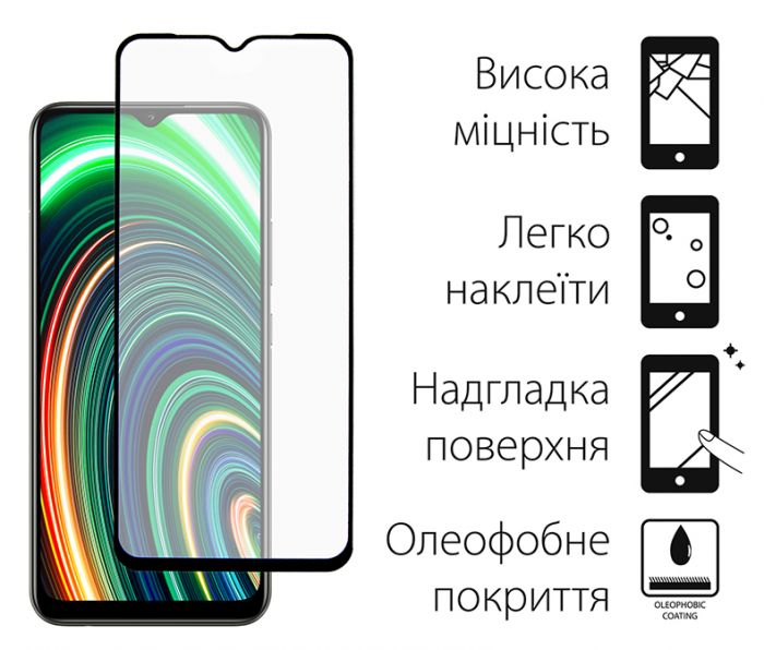 Захисне скло Dengos для Realme C25y Black Full Glue (TGFG-209)