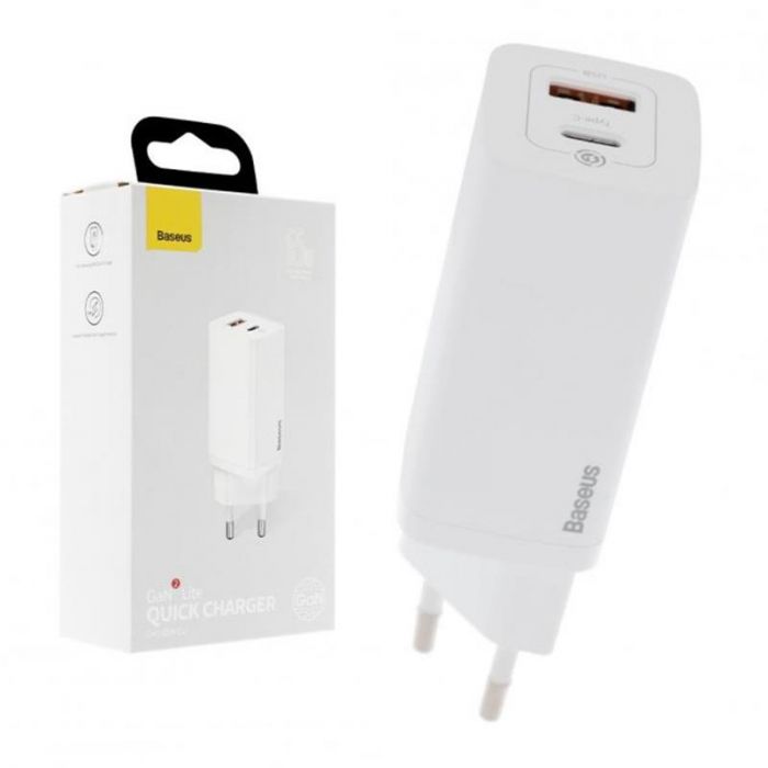 Мережевий зарядний пристрій Baseus GaN2 Lite (1USB, 1USB-C) 65W White (CCGAN2L-B02)