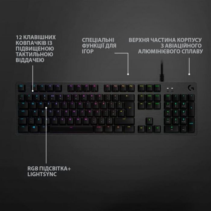 Клавiатура Logitech G512 Carbon Lightsync RGB Mechanical with GX Red switches Black (920-009370) 