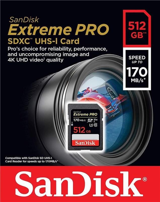 Карта пам`яті SDXC 512GB UHS-I/U3 Class 10 SanDisk Extreme Pro R170/W90MB/s (SDSDXXY-512G-GN4IN)