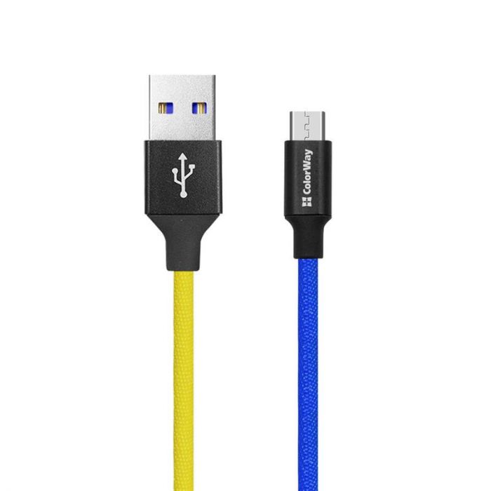 Кабель ColorWay USB-microUSB, 2.4А, 1м, Blue/Yellow (CW-CBUM052-BLY)