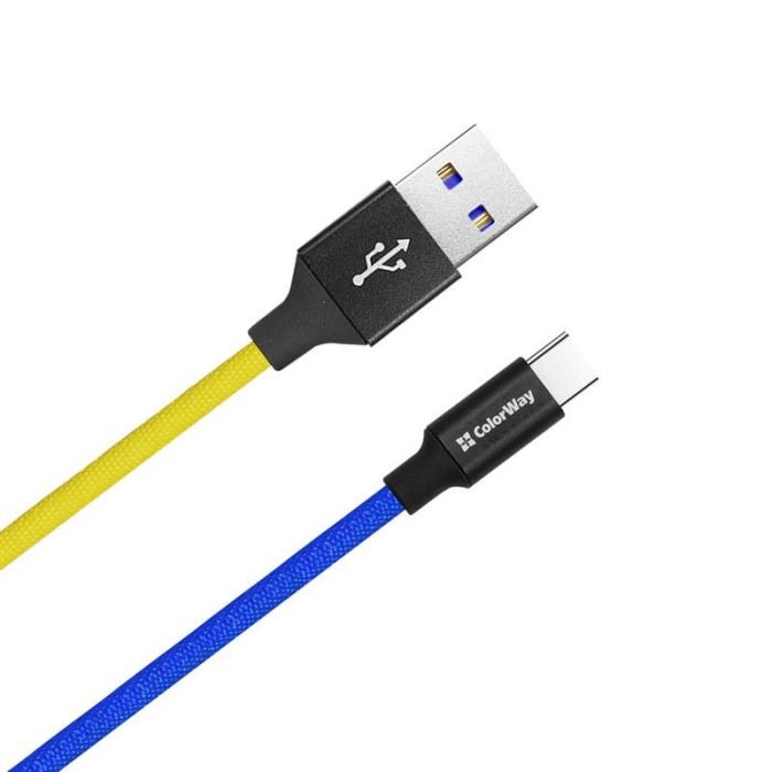 Кабель ColorWay USB-USB Type-C, 2.4А, 1м, Blue/Yellow (CW-CBUC052-BLY)