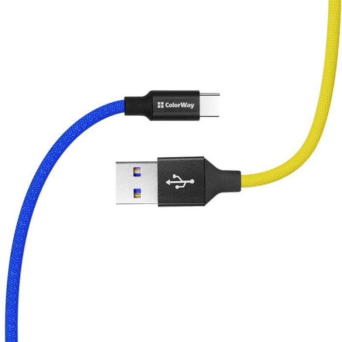 Кабель ColorWay USB - USB Type-C (M/M), 2.4 А, 1 м, Blue/Yellow (CW-CBUC052-BLY)