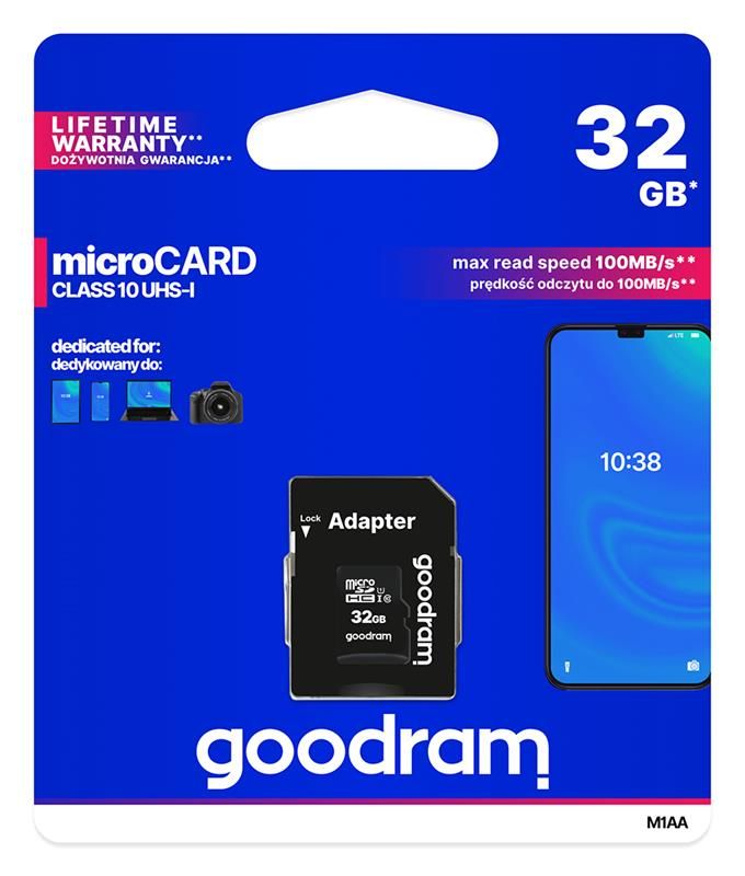 Карта пам`ятi MicroSDHC 32GB UHS-I Class 10 GOODRAM  + SD-adapter (M1AA-0320R12)