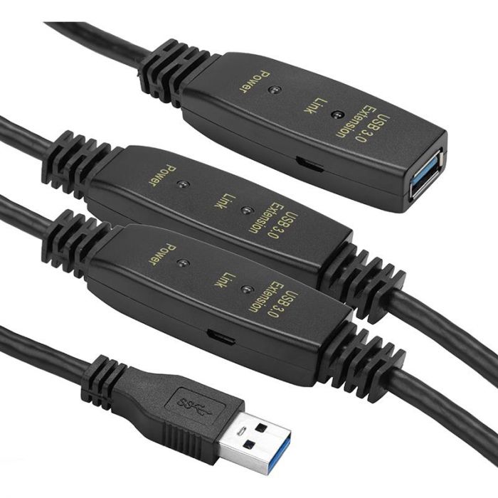 Активний подовжувач PowerPlant USB - USB V 3.0 (M/F), 20 м, чорний (CA912865) 