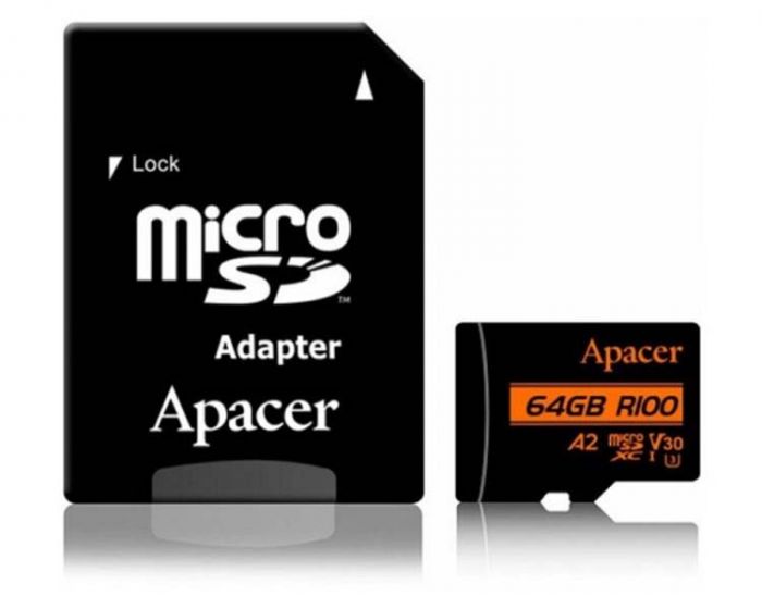 Карта пам`ятi MicroSDXC  64GB UHS-I/U3 Class 10 Apacer (AP64GMCSX10U8-R) + SD адаптер