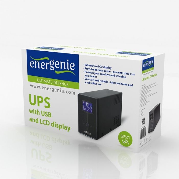 Джерело безперебійного живлення EnerGenie EG-UPS-032 850VA, Line Int., AVR, 2xIEC+1xSchuko, USB, LCD, RJ11