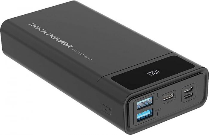 Універсальна мобільна батарея RealPower PB-20k PD Powerbank 20000mAh Black (PB-20k PD)