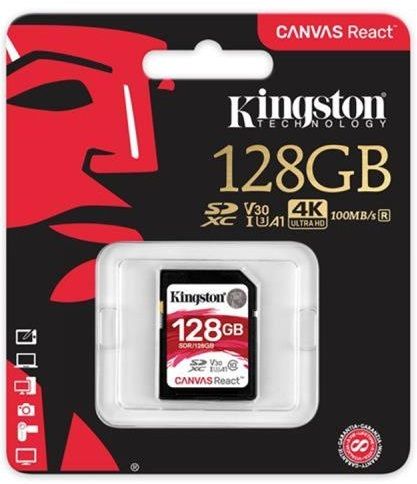 Карта пам`ятi SDXC 128GB UHS-I/U3 Class 10 Kingston Canvas React R100/W80MB/s (SDR/128GB)