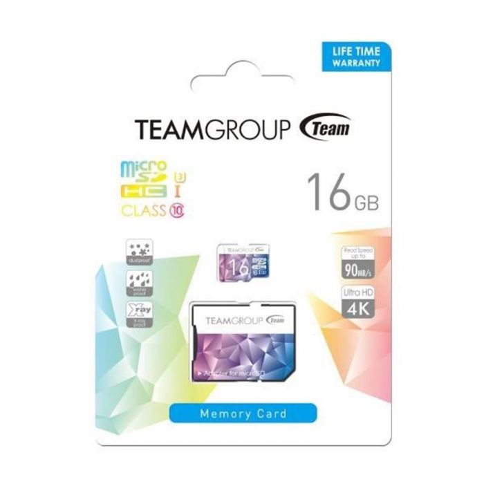 Карта пам`ятi MicroSDHC 16GB UHS-I/U3 Team Color II + SD-adapter Purple/Blue (TCIIUSDH16GU349)