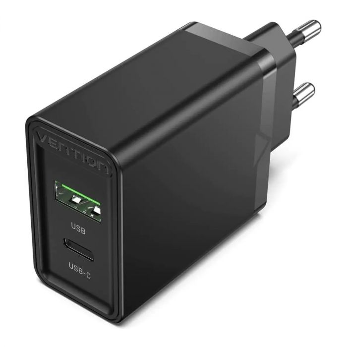 Мережевий зарядний пристрій Vention USB Type C + QC4.0 (20W) Black (FADB0-EU)