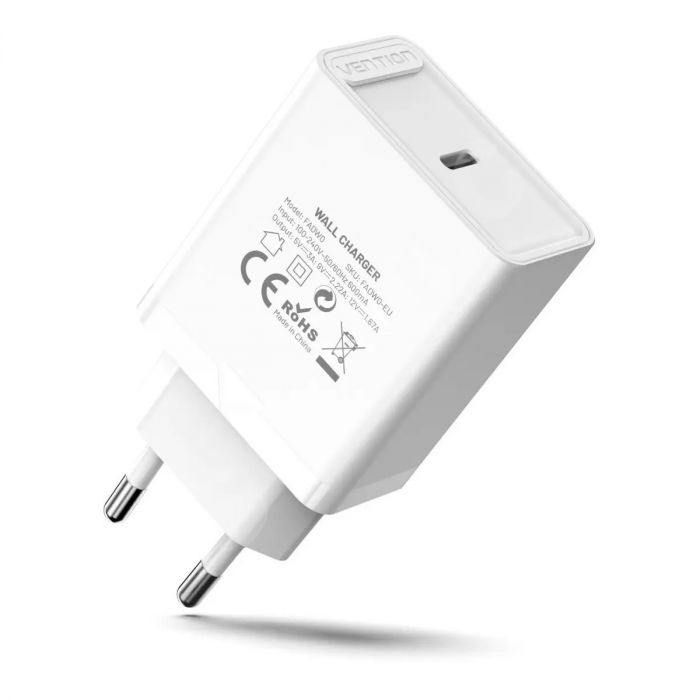 Мережевий зарядний пристрій Vention USB Type C + QC4.0 (20W) White (FADW0-EU)