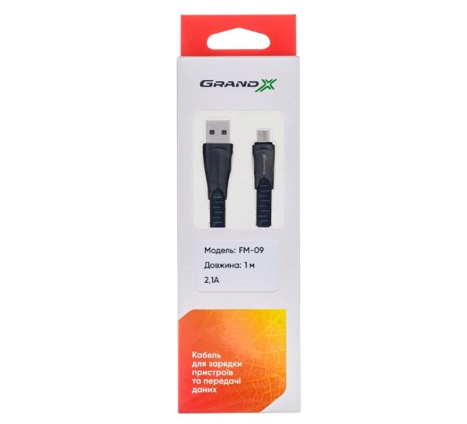 Кабель Grand-X USB - microUSB, 2A, 1м, Black (FM09)