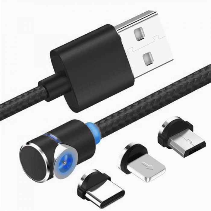 Магнітний кабель USB XoKo SC-370 Magneto Game Black 3 в 1 - Lightning, Micro USB, Type-C 1 м (SC-370MGNT-BK)