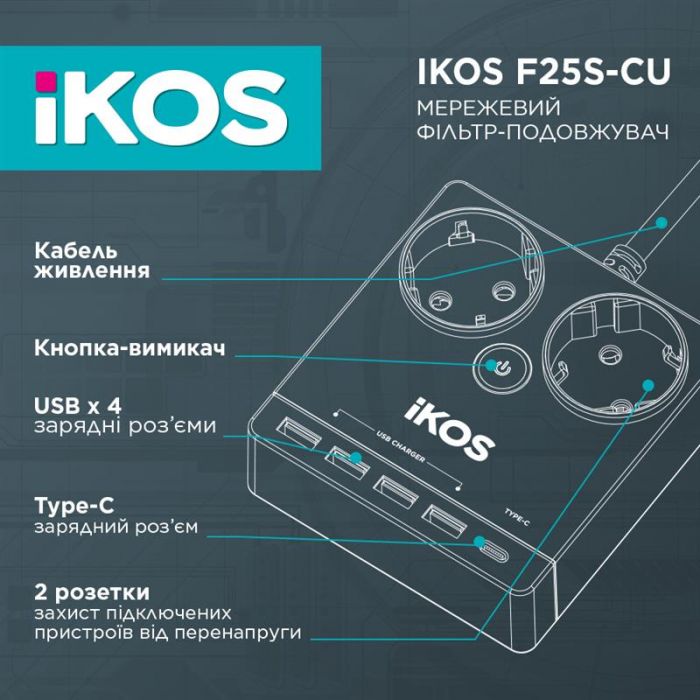 Фільтр-подовжувач IKOS F25S-CU Black (0006-CEF)