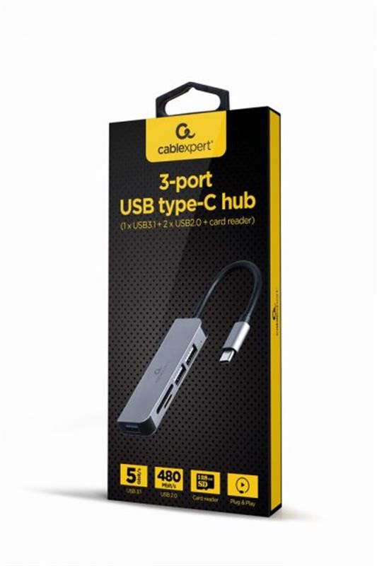 Концентратор USB Type-C Cablexpert 1xUSB3.1, 2xUSB2.0, кардрідер, метал, сірий (UHB-CM-CRU3P1U2P2-01)