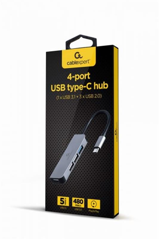 USB-хаб Cablexpert USB Type-C 4-в-1 Grey (UHB-CM-U3P1U2P3-01)