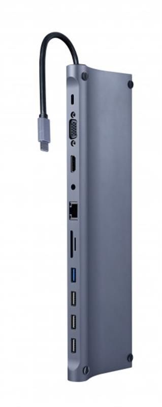 Док-станція Cablexpert USB-C 11-в-1 (A-CM-COMBO11-01) USB-хаб + HDMI/VGA/PD/картрідер/LAN/3.5-мм аудіо