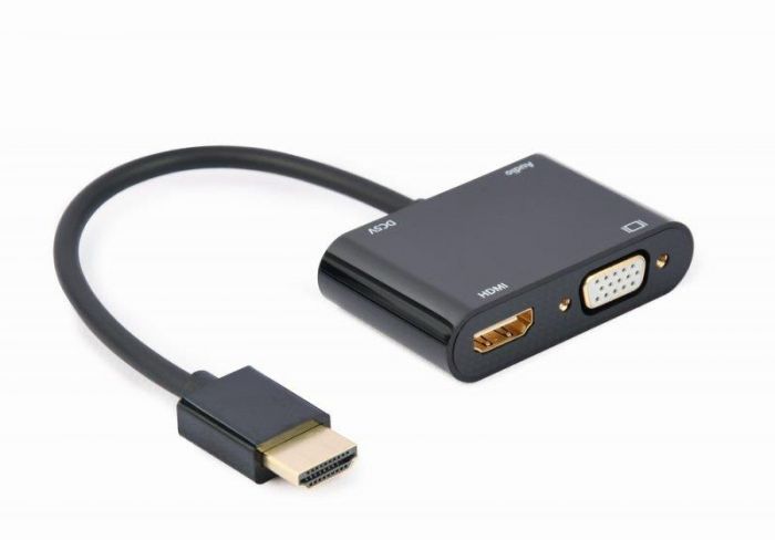 Адаптер Cablexpert HDMI - HDMI/VGA+Аудіо 3.5 мм, M/F, 0.15 м, чорний (A-HDMIM-HDMIFVGAF-01) коробка