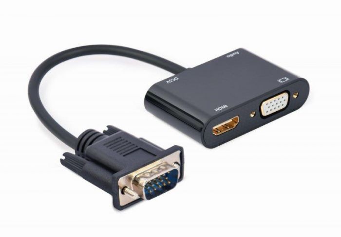 Адаптер Cablexpert VGA - HDMI+VGA (M/F), 0.15 м, Black (A-VGA-HDMI-02)