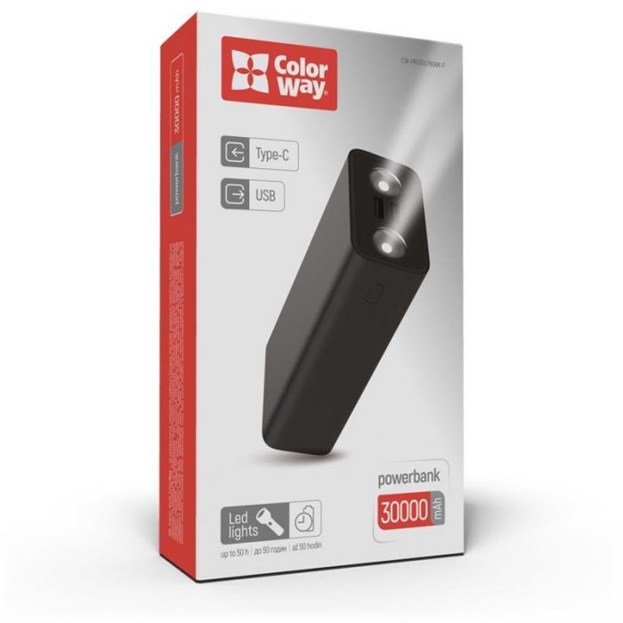 Універсальна мобільна батарея ColorWay Lamp 30000mAh Black (CW-PB300LPB3BK-F)