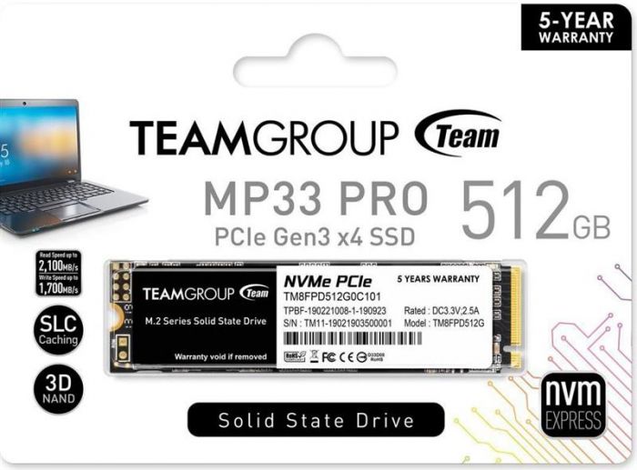 Накопичувач SSD  512GB Team MP33 Pro M.2 2280 PCIe 3.0 x4 3D TLC (TM8FPD512G0C101)