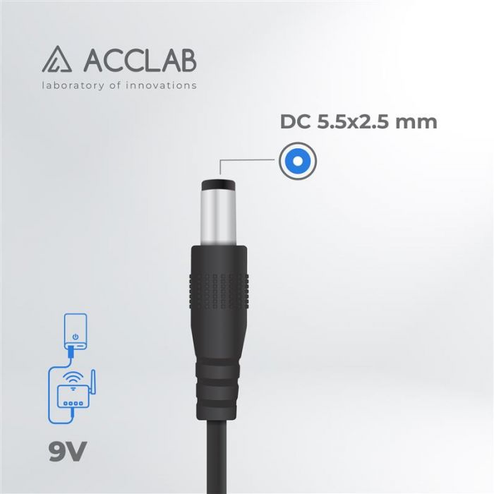 Кабель живлення ACCLAB USB - DC (M/M), 5.5х2.1 мм, 9V, 1A, 1 м, Black (1283126552830)
