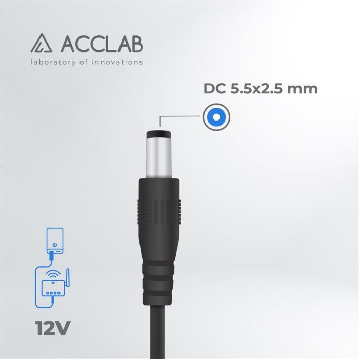 Кабель живлення ACCLAB USB - DC (M/M), 5.5х2.5 мм, 12V, 1A, 1 м, Black (1283126552847)