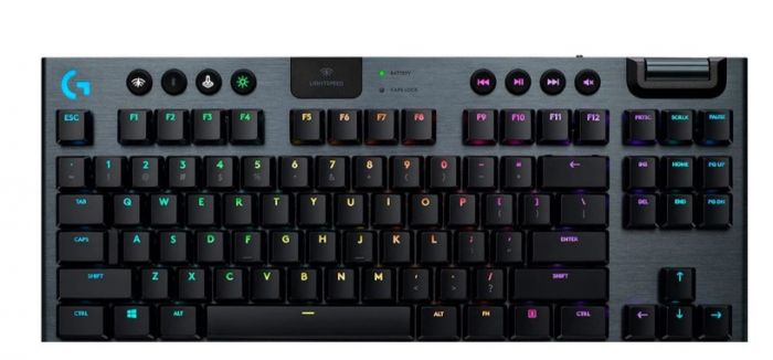 Клавiатура бездротова Logitech G915 TKL Lightspeed Wireless RGB Mechanical Carbon Clicky Switch (920-009537)