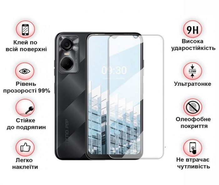 Захисне скло BeCover для Tecno Pop 6 Pro (BE8) Crystal Clear Glass 3D (708555)