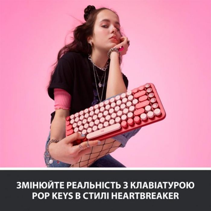Клавiатура бездротова Logitech Pop Wireless Heartbreaker Rose (920-010718)