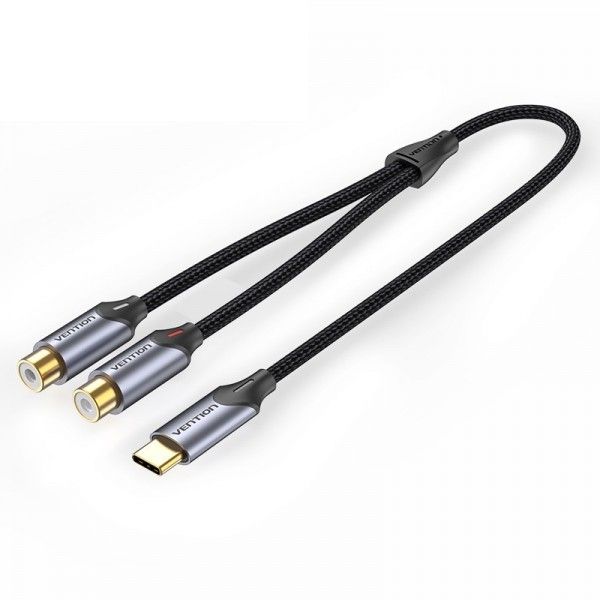 Кабель Vention USB Type-C - 2хRCA (M/F), 1 м, Black (BGVBF)