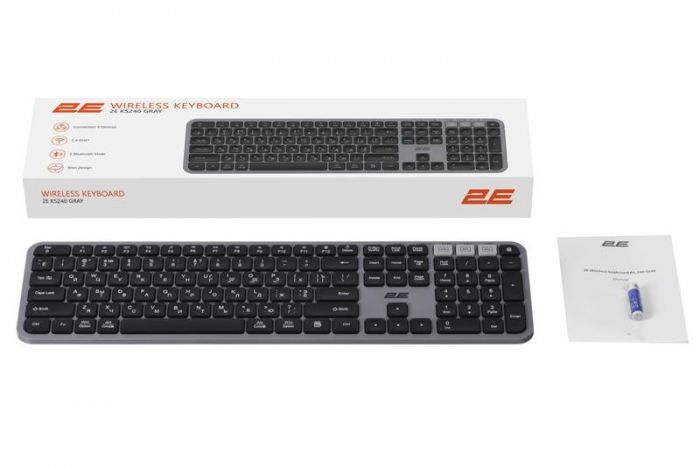 Клавіатура бездротова 2E KS240 WL BT Gray (2E-KS240WG_UA)