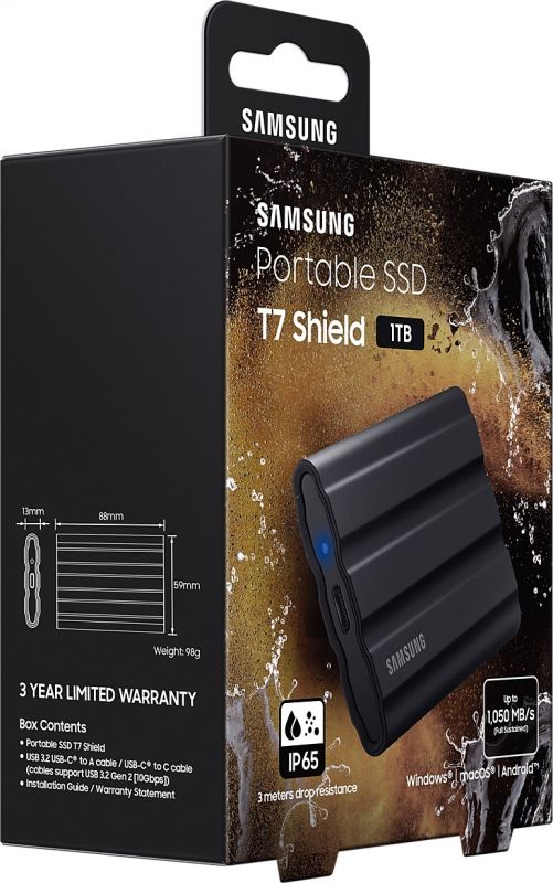 Накопичувач зовнішній SSD 1TB Samsung T7 Shield Black (MU-PE1T0S/EU)