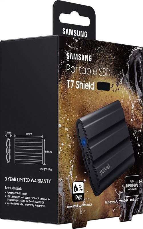 Накопичувач зовнішній SSD 2.5" USB 2.0TB Samsung T7 Shield Black (MU-PE2T0S/EU)