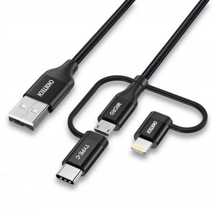 Кабель Choetech USB - Lightning + microUSB + USB-C, 1.2м (IP0030-BK)
