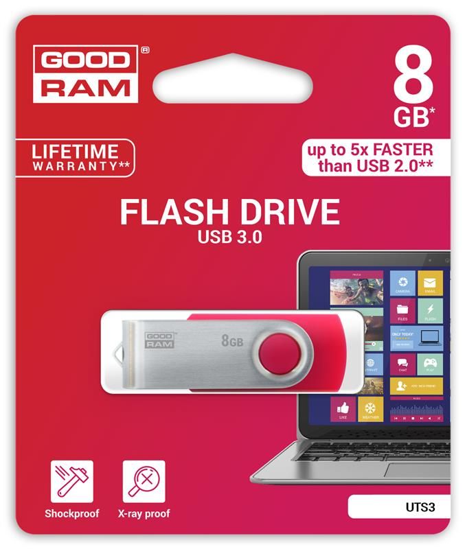 Флеш-накопичувач USB3.0  8GB GOODRAM UTS3 (Twister) Red (UTS3-0080R0R11)