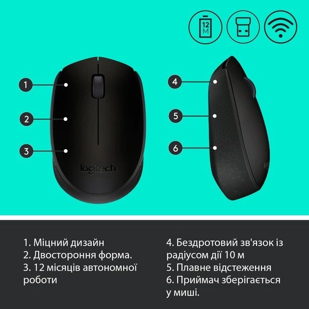 Миша бездротова Logitech M170 Grey/Black (910-004642)