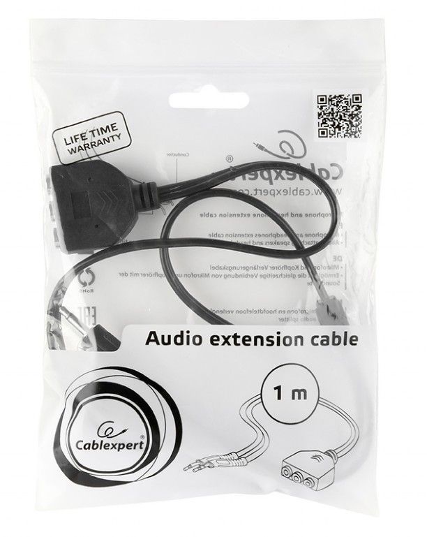 Кабель Cablexpert 3.5 мм - 3.5 мм (M/F), 1 м, Black (CC-MIC-1)