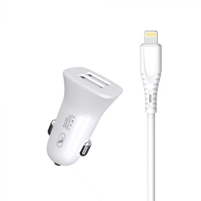 Автомобільний зарядний пристрій SkyDolphin SZ09L (2USB, 3.4A) White (AZP-000108) + кабель Lightning