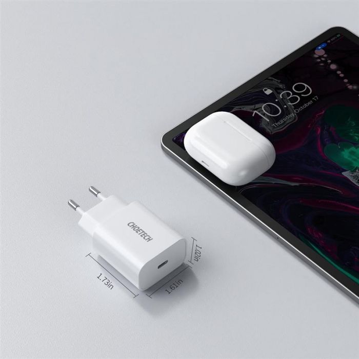 Мережевий зарядний пристрій Choetech (1USBх3A) Type-C PD20W Charger White (Q5004-V5)