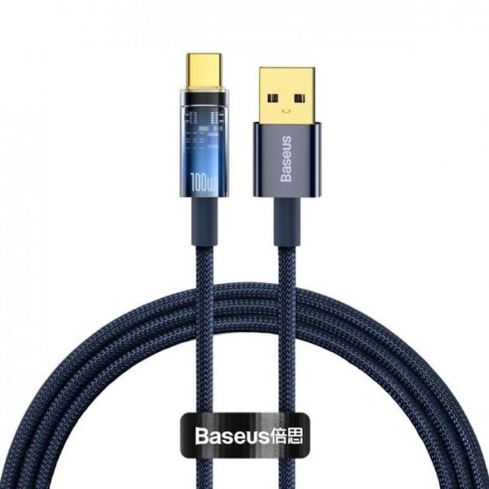 Кабель Baseus Explorer USB - USB Type-C (M/M), 5 A, 100 W, 1 м Blue (CATS000203)