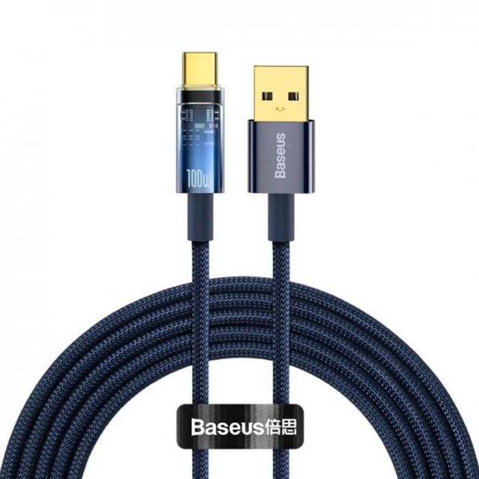Кабель Baseus Explorer USB-USB Type-C, 5A, 100W, 2м Blue (CATS000303)
