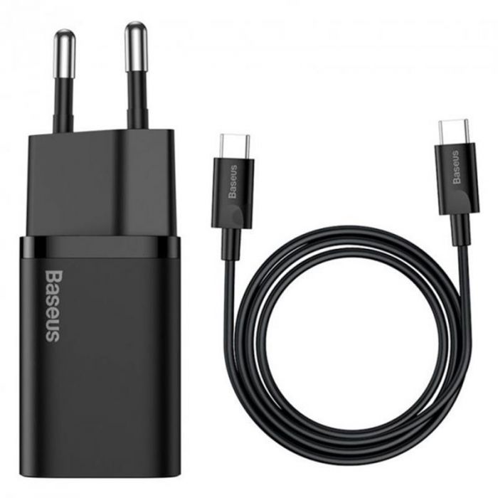 Мережевий зарядний пристрій Baseus Super Si Quick Charger 1C (1USB-C) 25W Black (TZCCSUP-L01) + кабель Type-C