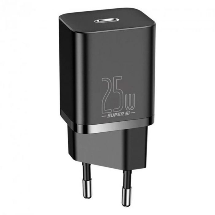 Мережевий зарядний пристрій Baseus Super Si Quick Charger 1C (1USB-C) 25W Black (TZCCSUP-L01) + кабель Type-C